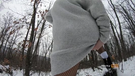 Sexy Winter Brunette Bunny Play Outdoor, It's Too Hot to Be Cold!
