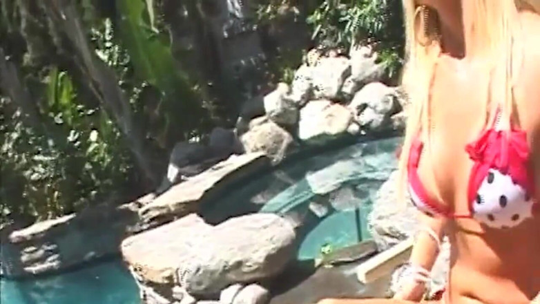 WatchMomFuckers: Blonde MILF Rides Big Cock Hard by the Pool