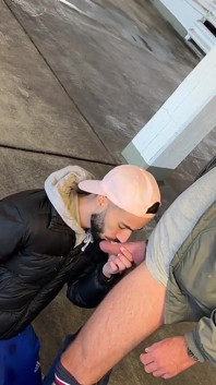 Young Arab Cocksucker Takes Massive White Dick in Parking Lot - 1