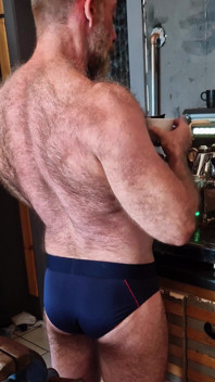 Muscle Bear Has Coffee