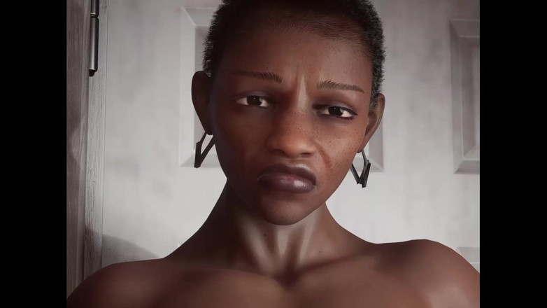 denisporco animation: Чернокожая женщина с большими сиськами, круглая задница и стройный татуированный мужчина