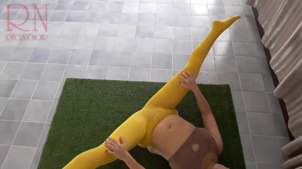 Regina Noir: Regina Noir. Yoga in yellow tights doing yoga in the...