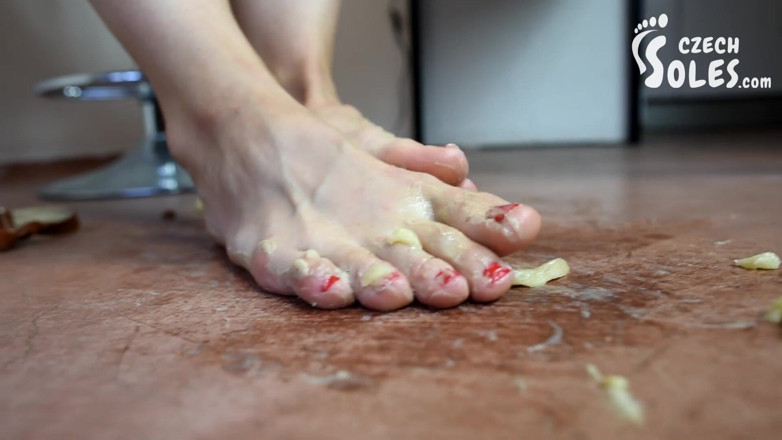 Czech Soles - foot fetish content: Food crushing with her sexy long toes
