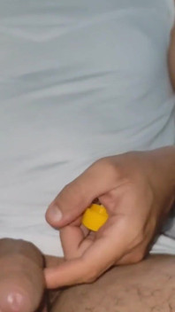 Straight Stepdaddy Filling His Dick with Hot Sauce.