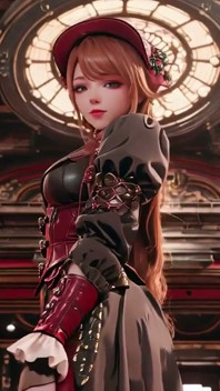 Steampunk Duchess! Red-haired Mechanical Girl Teasing in the Gear Hall.