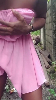 Teasing in a Pink Dress Squeezing My Boobs Fingering Rubbing My Wet Hairy Pussy