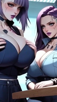 Two Cyberpunk Women Take off Clothes and Kiss, (ai Animation)