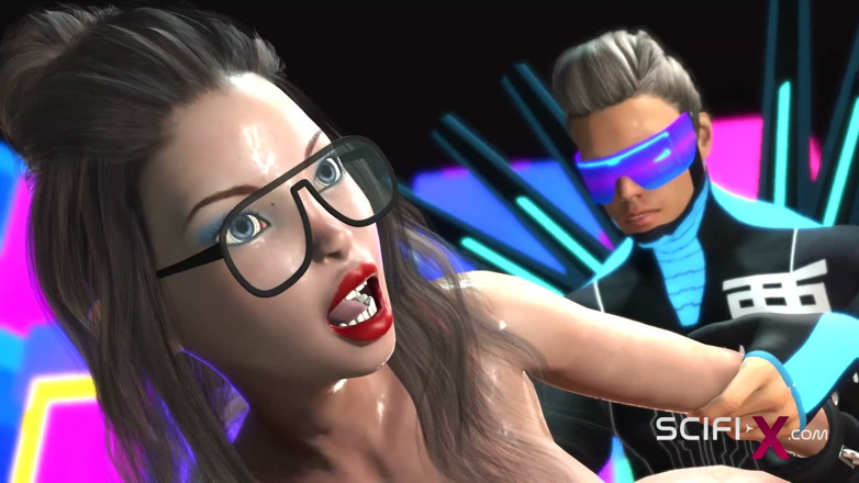 SciFi-X: Cyber disco sex. Sexy šprtská dívka v manžetách je ošukaná disco...