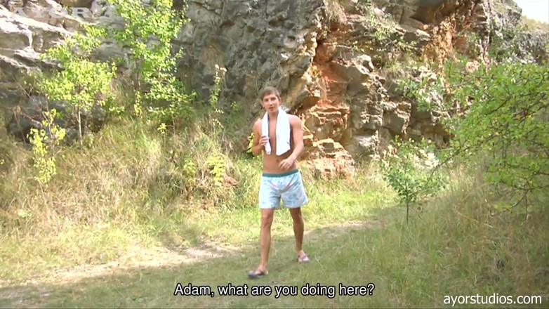 AYOR studios: Adam Ross enjoys his first blowjob with another guy outdoors
