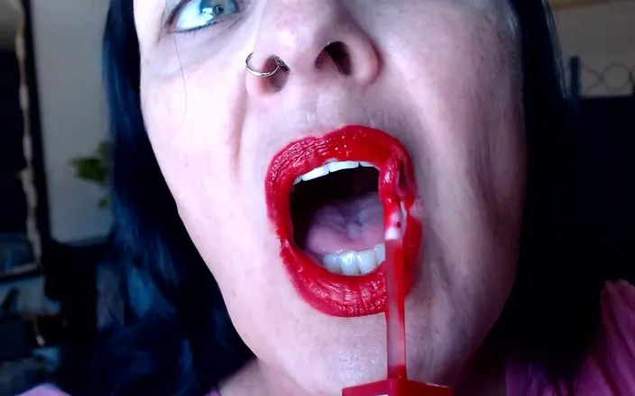 Abby Anna: Red Lipstick Application Duck Lips Hot Smoking MILF