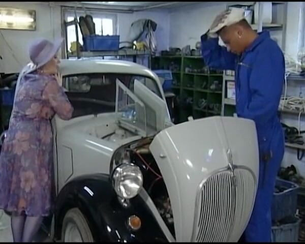 German Homemade: BBW German Slut Rides Dick in the Mechanic Salon