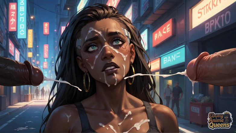 Ebony Anime Queens: Orgasm cu lapte al reginei negre cibernetice în Neon City! Porno...