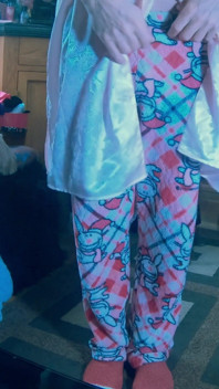 Cute Sissy T-girl in Pyjamas Shoots a Giant Stream at You
