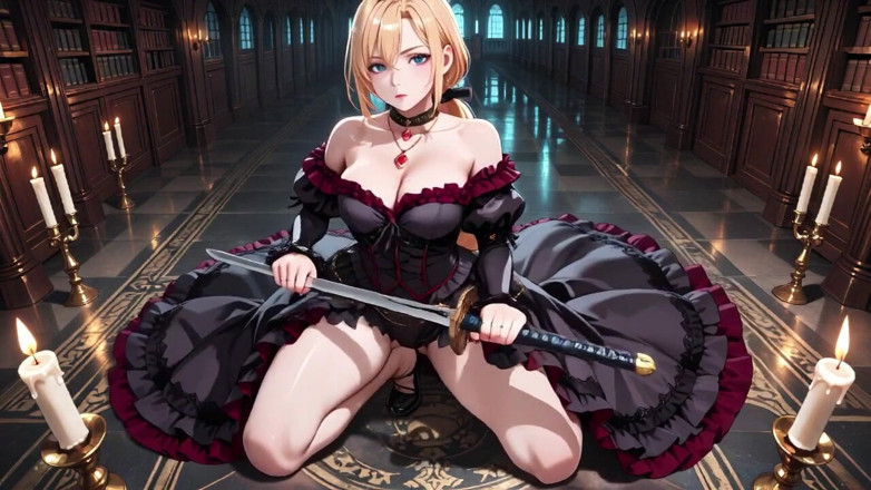 Tay Swift X: Blonde in a Black Gown Swaying on Red Velvet, Candlelight...