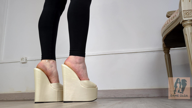 Dame Olga: Shoe Collection: White Platform Wedge Mules - Dame Olga (4k) (659)