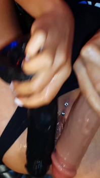 Sexy Monika Fox in black bodysuit fucking himself in all holes with huge dildos