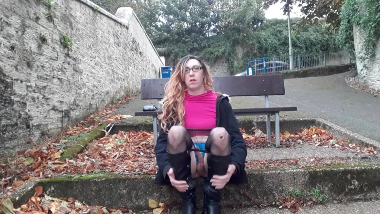 The Midnight Minx: Crossdresser outdoor flashing and wanking