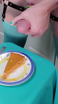 Rikki Ocean Covers Her Pumpkin Pie with Her Special Hand-whipped Cream and Enjoys Every Bite