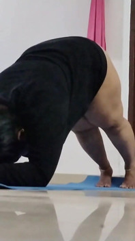 Naked Yoga Practice of a Cute Chubby House Wife. Round Ass, and Cute Round Nipples