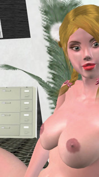 Okurka Solo v kanceláři: 3D kreslená dívka masturbuje pro více orgasmů