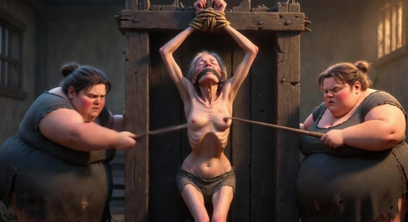 Anime Hentai: Granny Slave Breast Whipping Session by Two Obese BBW Dominatrixes