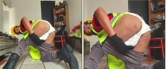 Stink HairyMale: 白い下着 - ワーカー(ダブルカメラ)