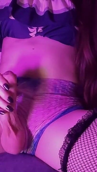 Full Solo Video [10:02] - Jerking off with Cumlube in Stockings and Bikini Top I Start off with My Dick in My Shorts