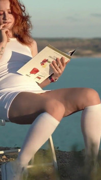 Redhead Girl in White Panties Masturbate on a Hill