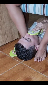 Mistress Kiffa - Face Footstool Slave Cleans Dirty Flip Flops and Cums on Flip Flops and Has to Lick It