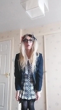 Dolled-up College-girl Sissy Minces & Shows Her Clitty