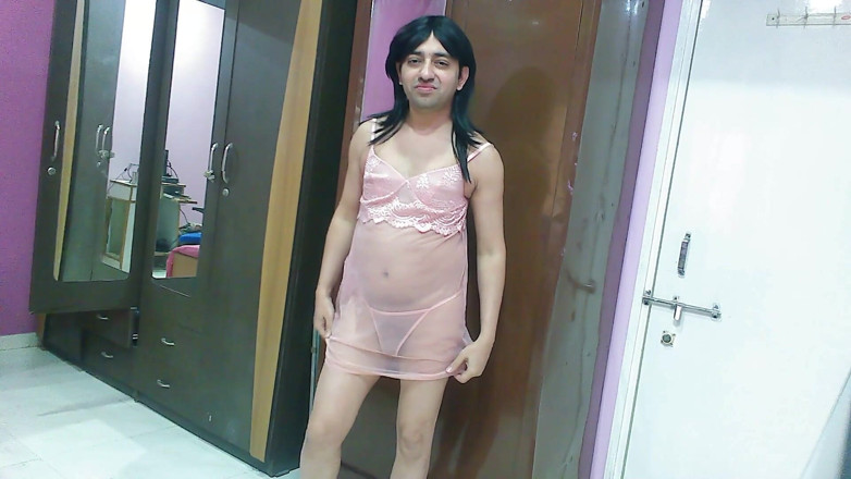 Cute & Nude Crossdresser: Sexy sissy crossdresser femboy Sweet Lollipop in light pink lingerie...