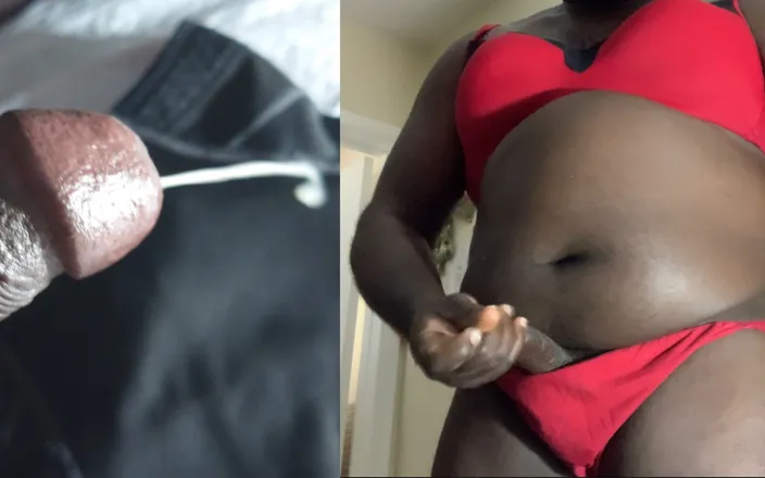 Jamdown26: Black crossdresser cd cums with massive cumshot