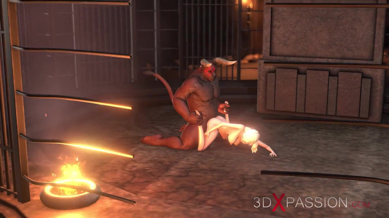 3dxpassion: Man-bull fucks a teen hard in the battle arena