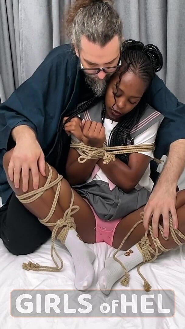 Girls of Hel: Schoolgirl in Shibari Ropes - Legs Wide Apart, Ready for Magic...