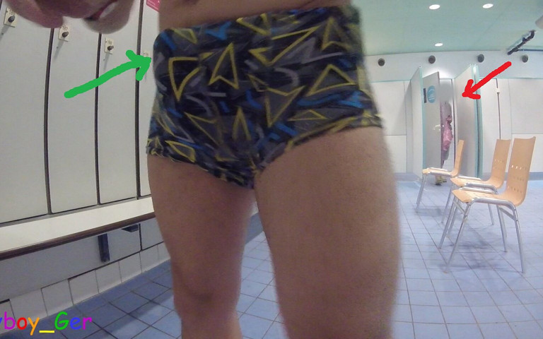 I Was Jerking off in a Locker Room at the Swimming Pool and Actually Wanted to Cum, but I Almost Got Caught Three Times (Funny boy Ger)