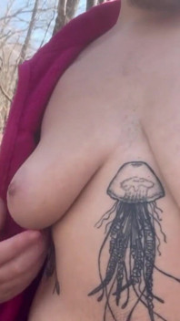 Ftm Topless Hiking: Breastplay in a Mossy Forest