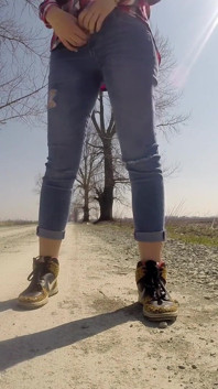 Desperate Girl with Full Bladder Has to Pee on a Dirt Road