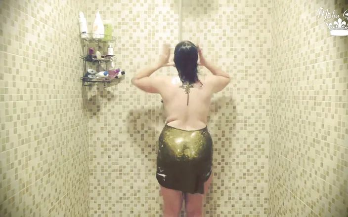 Goddess Misha Goldy: Dripping wet in clothes on shower &amp; seductive hair washing