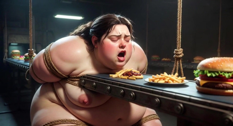 YOUR BEST FANTASY: Tied up SSBBW Eats Massive Meal While Kneeling - Belly Stuffing