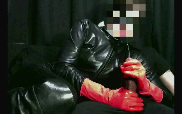 The flying milk wife handjob: Rokende vrouw rode rubberen handschoenen aftrekken cumshot