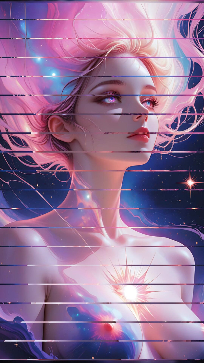 VelvetInk Studio: Kosmische traumgöttin, nackte frau, schwebt in surrealer fantasie, dreamscape, ai...