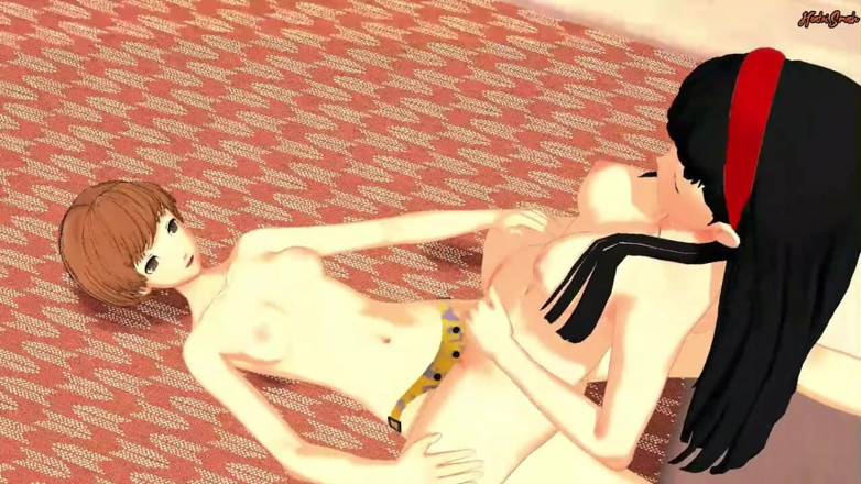 Hentai Smash: Tiener Satonaka voorbinddildo neukt Yukiko A. totdat ze een orgasme...