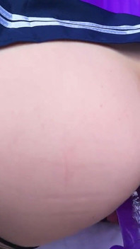 A girl Rides Dildo - Anal Plug, Ripped Tights, Mini Skirt