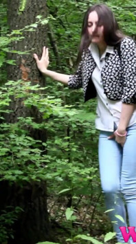 Desperate Girl Full Bladder Pee in the Forest and Empty Herself on the Ground