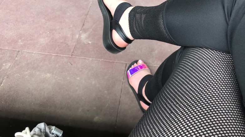 Goddess Misha Goldy: My new shiny sandals and toes tease outdoor