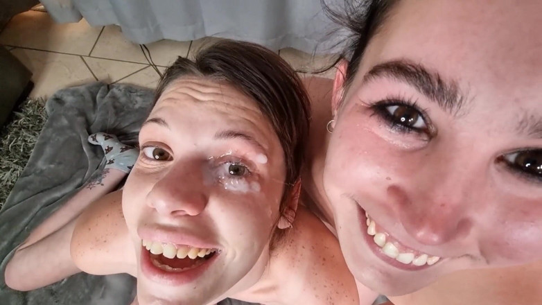 domslutfucker: FFM Threesome Handjob Cum in Eye, Lécher Le Sperme Hors...