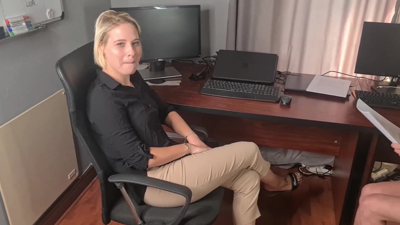 domslutfucker: Casting blonde slut gets the job after strap on ass...