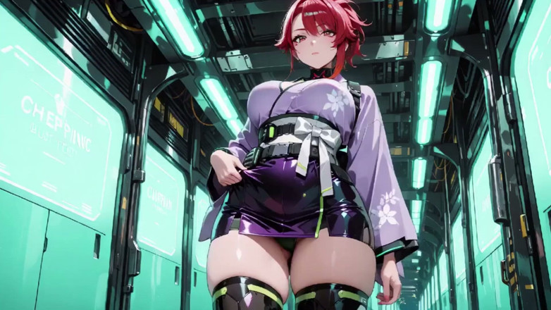 Tay Swift X: Ai-purple Kimono Seduction in the Neon Train Car, Fingertips Touching...