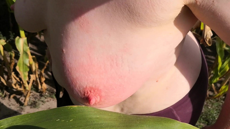 Bouncy Tits Action: Ляпайте стискати мої цицьки в кукурудзяному полі