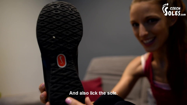 Czech Soles - foot fetish content: Eliška showing her sweaty sneakers, socks and feet - POV